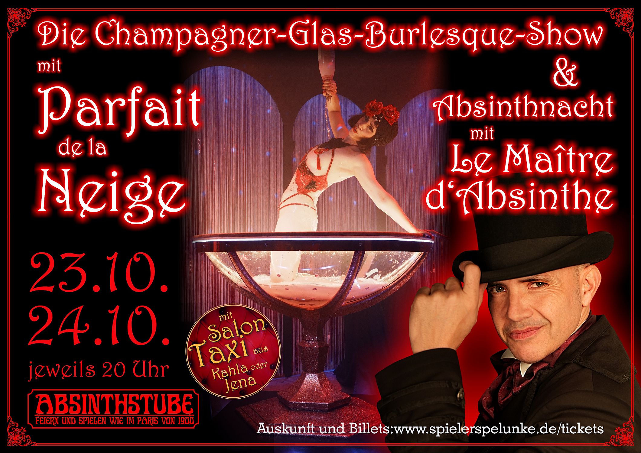 Champagnerglas-Burlesque-Show mit Parfait de la Neige in der Spielerspelunke