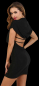 Preview: Minikleid mit Kapuze und Schmuckelement im tiefen Dekolleté, schwarz, schulterfrei und rückenfrei