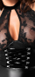 Preview: Schwarzes Wetlook Minikleid mit geschnürter Taille und transparentem Spitzentop mit Neckholder