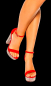 Preview: burlesque plateau high heel sandale strassplateau strassabsatz rote riemchen spielerspelunke