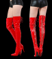 Preview: rote lack overknee stiefel high heel mit schnuerung hinten