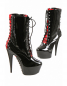Preview: burlesque plateau high heel stiefelette lack schwarz rot korsettschnürung spielerspelunke