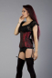 Preview: Viktorianisches Steampunk Unterbrust Korsett aus rotem Brokat mit floralem Muster