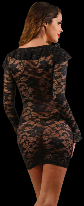 Preview: transparentes minikleid aus spitze schwarz schmuckelelement im tiefen dekollete spielerspelunke