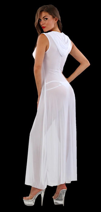 Preview: lange robe mit kapuze weiss transparent vorn zum binden boutiqueburlesque