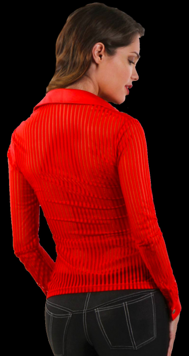 Preview: damenbluse rot mit transparenten streifen und wetlookarenten streifen und wetlook
