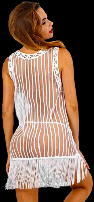 Preview: netztop netzkleid schwarz mit fransen