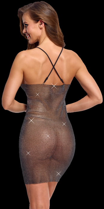 Preview: minikleid transparent strass netzkleid spaghettiträger boutiqueburlesque