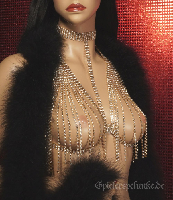Spielerspelunke körperschmuck gold strass fadenrock strassrock
