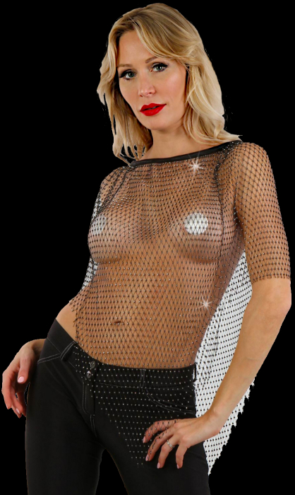 netztop poncho schwarz mit strasssteinschen besetzt spielerspelunke