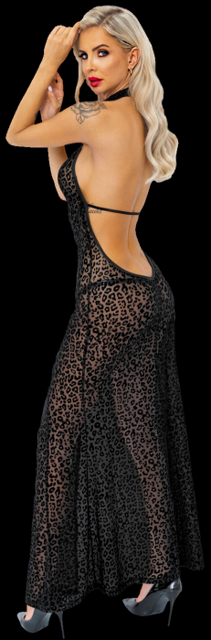 Preview: transparentes langes kleid leopardenoptik schulterfrei hochgeschlitzt rückenfrei schulterfrei spielerspelunkeik knielang langarm hochgeschlossen spielerspelunke