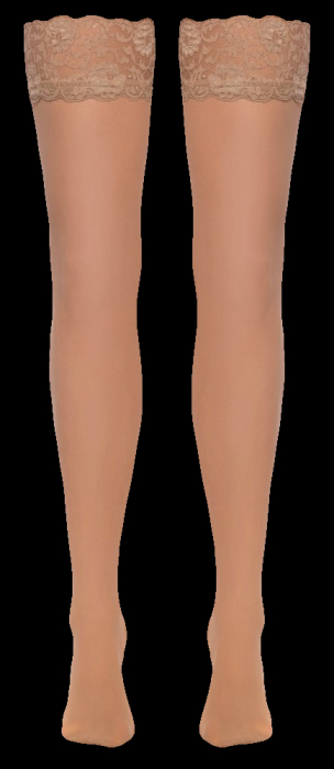 Preview: strapsstrümpfe nude mit breitem Spitzensaum dessous straps boutiqueburlesque