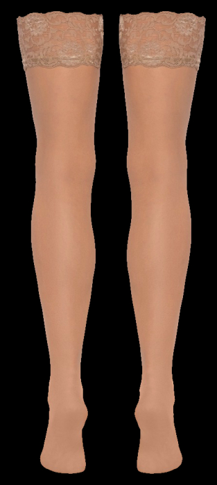 Preview: strapsstrümpfe nude mit breitem Spitzensaum dessous straps boutiqueburlesque