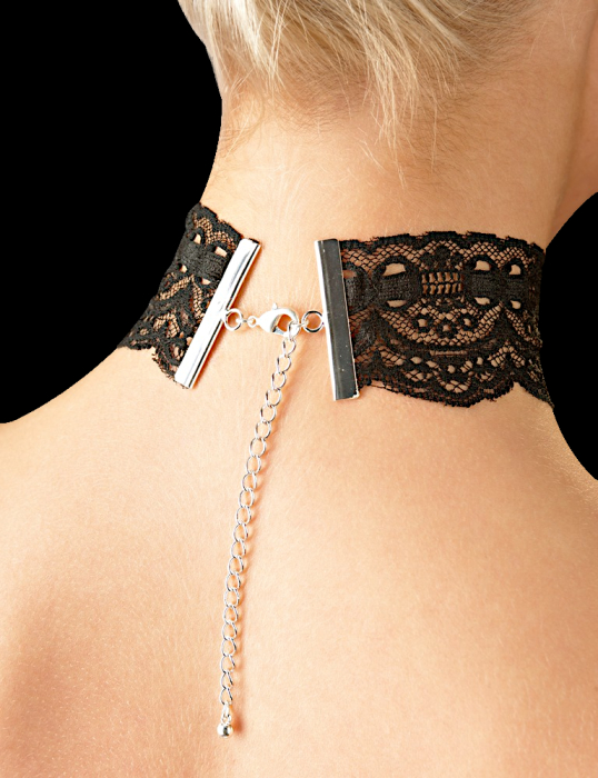 Preview: spitzen halsband schwarz mit karabinerverschluss und verlängerung boutiqueburlesque
