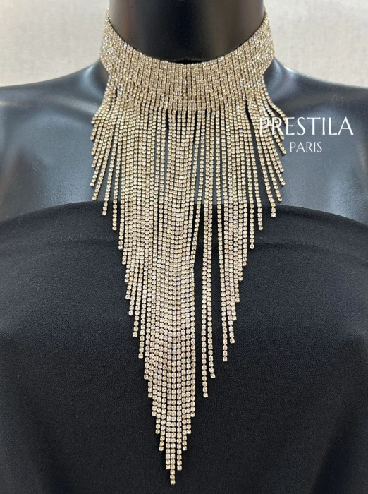 Preview: strasshalsband mit dekolleteschmuck silber breit glitzer boutiqueburlesque