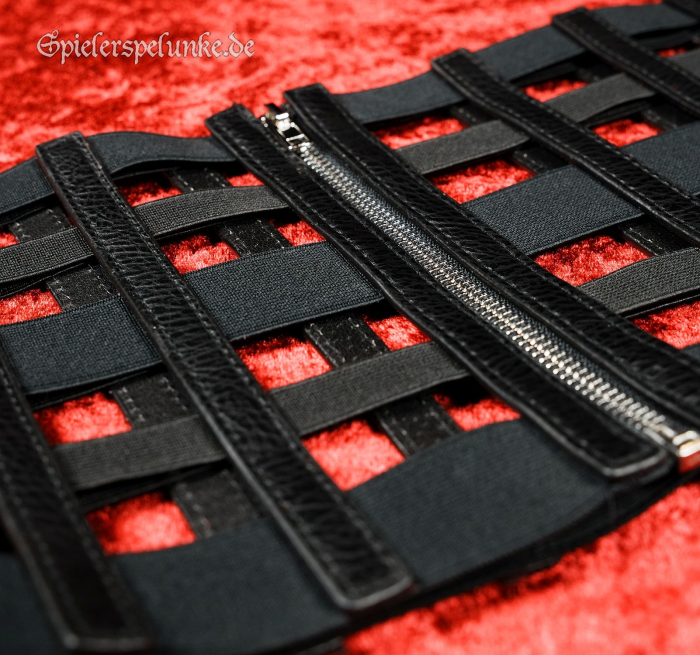 Preview: Harnisch Miedergürtel in Gitteroptik aus elastischen Gummibändern und Stäbchen aus Kunstleder, Reißverschluss