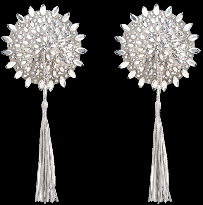 Preview: nippelsticker mit tassel quasten silberfarben glitzersteinchen boutiqueburlesque