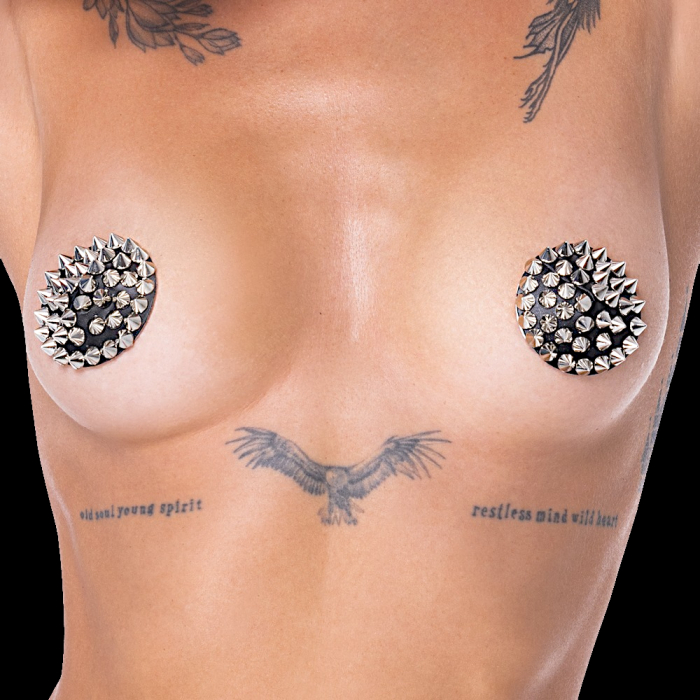 nippelsticker silbrig schwarz spike-nieten punk boutiqueburlesque