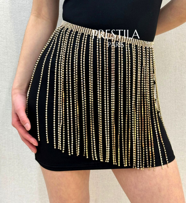 strass fadenrock minirock körperschmuck gold boutiqueburlesque