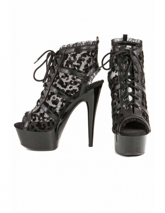 Preview: burlesque high heels viktorianisch plateausohle lackschwarz mesh leopardenmuster spielerspelunke