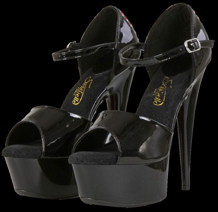 Preview: burlesque plateau high heel sandale lack schwarz rot korsettschnürung spielerspelunke