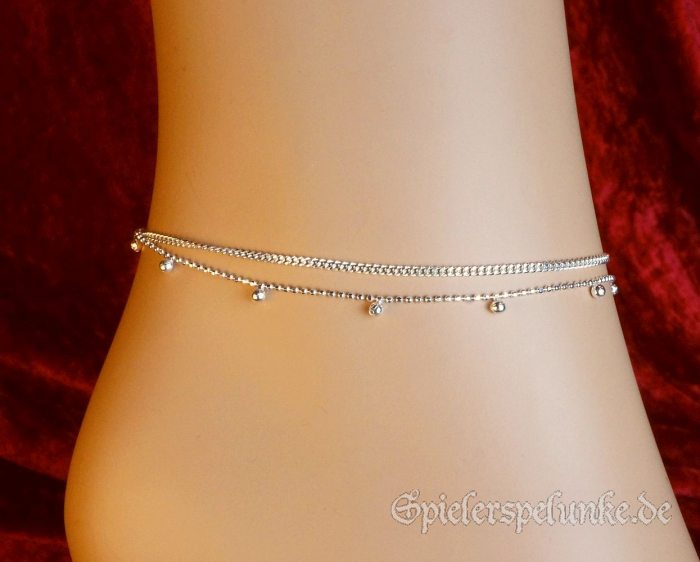 Spielerspelunke doppellagige fusskette silber mit kügelchen