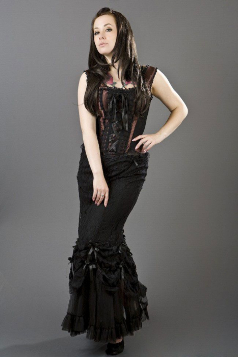 gothic rock schwarz lang mermaid spitze schleifen