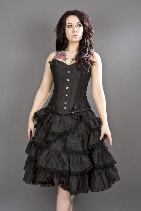 gothic burlesque korsett overbust spitze taft schwarz