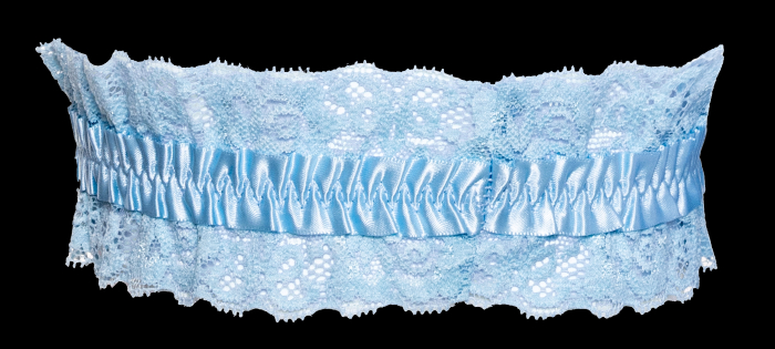 Preview: Hellblaues Hochzeits-Strumpfband aus weicher Spitze mit Stretchband und Satinschleife