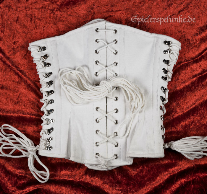 Preview: Unterbrustkorsett Taft weiss mit C-Locks vorn, Schnürung hinten und Zierschnürungen seitlich
