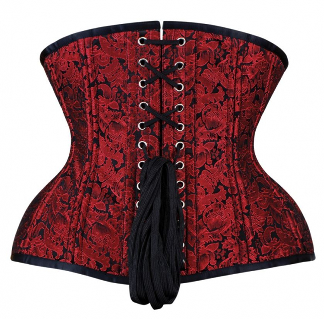 Unterbrust Korsett kurvige Form Brokat rot-schwarz
