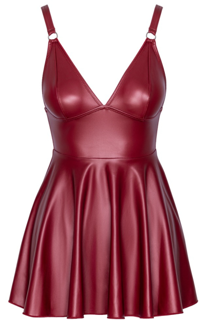 Rotes Wetlook Minikleid mit Top aus abgenähten Soft Cups und verstellbaren Schulterträgern