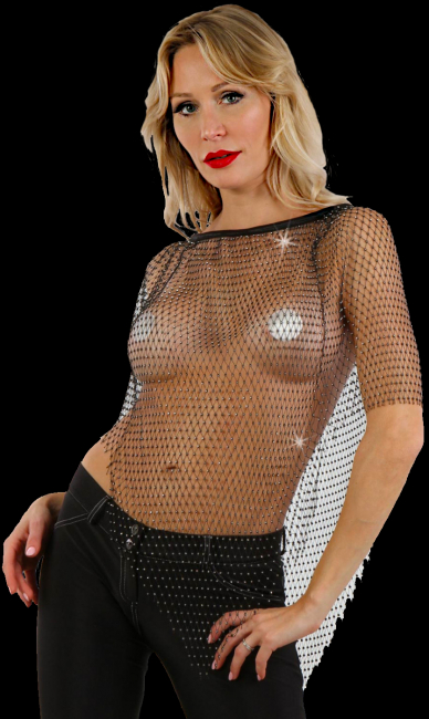 netztop poncho schwarz mit strasssteinschen besetzt spielerspelunke