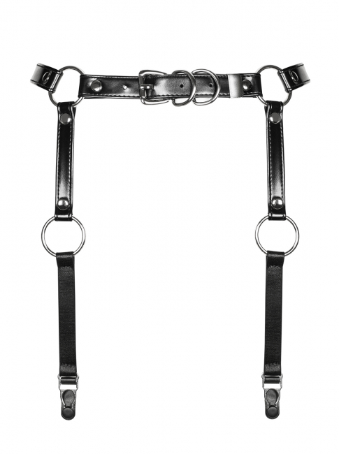 garter suspender belt strapsguertel schwarze kunstleder nieten metall lingerie dessous spielerspelunke