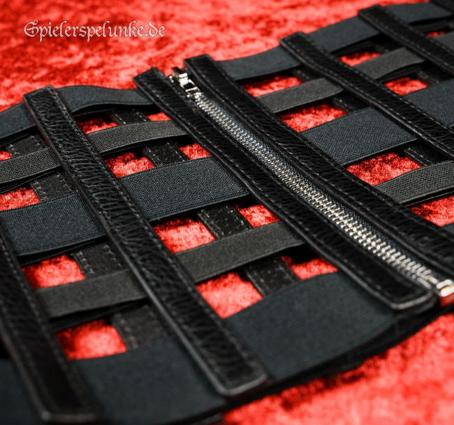 Harnisch Miedergürtel in Gitteroptik aus elastischen Gummibändern und Stäbchen aus Kunstleder, Reißverschluss