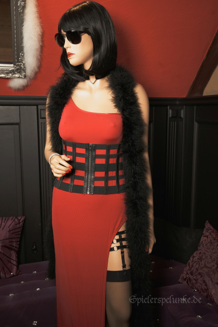 Harnisch Miedergürtel in Gitteroptik aus elastischen Gummibändern und Stäbchen aus Kunstleder, Reißverschluss