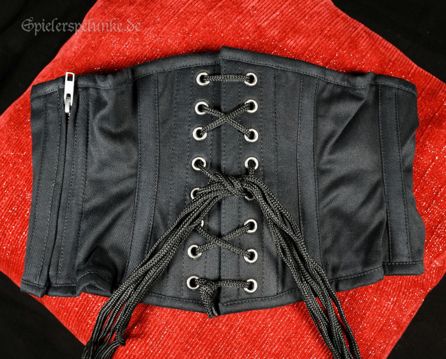 Miedergürtel Taft schwarz mit Formstäbchen, Schnürung vorn und hinten und Reißverschluss an der Seite