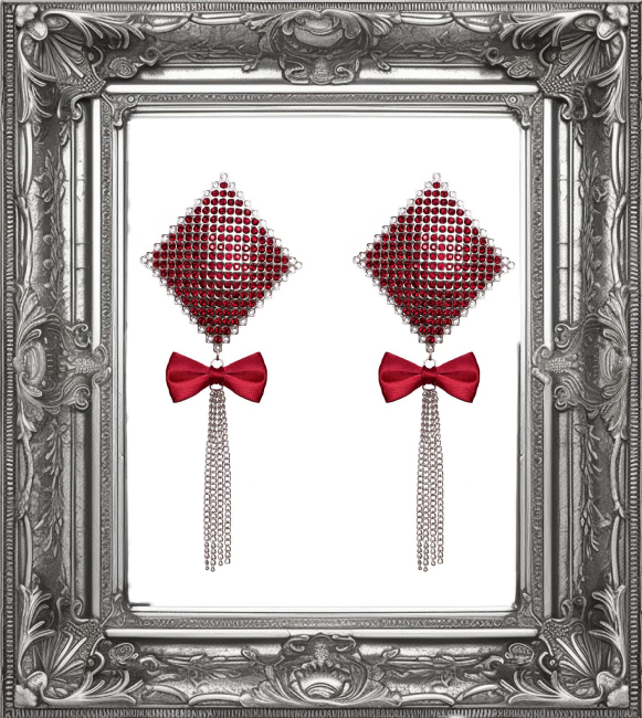 nippelsticker silbrig rot quadratisch mit kettchen und schleifchen boutiqueburlesque