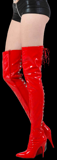 rote lack overknee stiefel high heel mit schnuerung hinten
