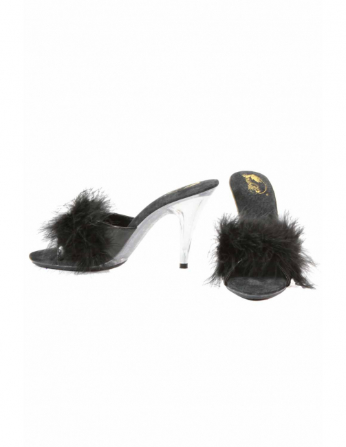 mule shoes pantoletten low heel transparent mit lackleder und federn spielerspelunke