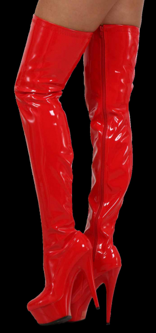 rote lack overknee stiefel high heel plateau reißverschluß