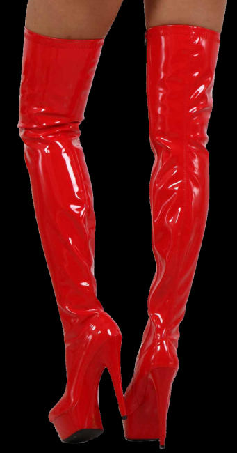 rote lack overknee stiefel high heel plateau reißverschluß