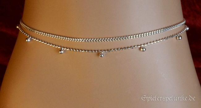 Spielerspelunke doppellagige fusskette silber mit kügelchen