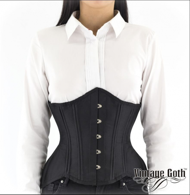 kurviges unterbrustkorsett schwarzer taft