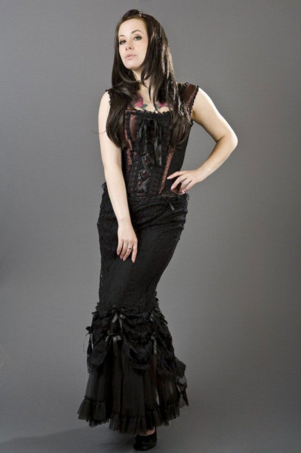 gothic rock schwarz lang mermaid spitze schleifen
