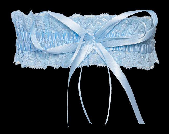Hellblaues Hochzeits-Strumpfband aus weicher Spitze mit Stretchband und Satinschleife