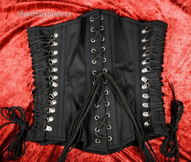 Unterbrustkorsett Taft schwarz mit C-Locks vorn, Schnürung hinten und Zierschnürungen seitlich
