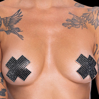 nippelsticker silbrig schwarz kreuzform boutiqueburlesque